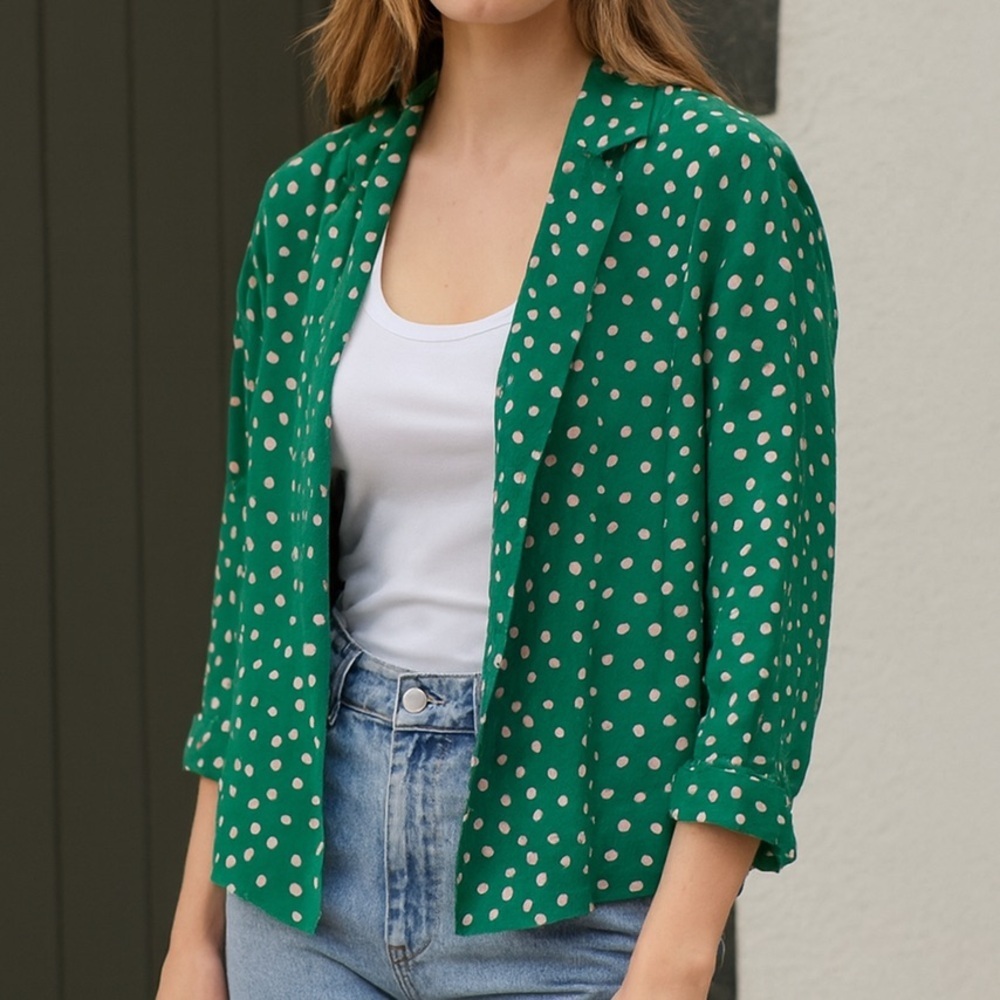 Topshop Green Blazer with Pink Polka Dots